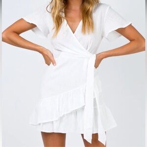 Princess Polly Wrap Dress Womens Size 6 White Ruffle V Neck Short Sleeve